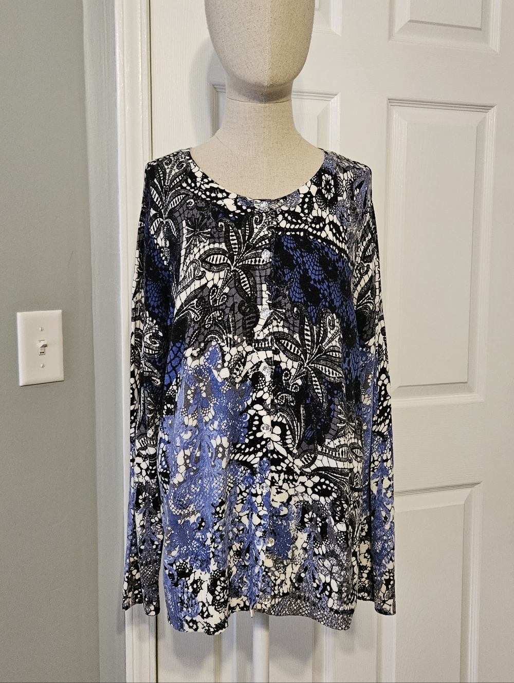 Christopher & Banks Black White and Blue Printed Lightweight Sweater